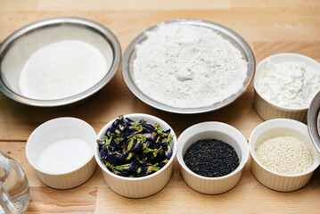 Assorted Dry Ingredients and Spices in Bowls.