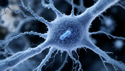 Microscopic View of Neuron Cell with Bacteria - Neurological Research
