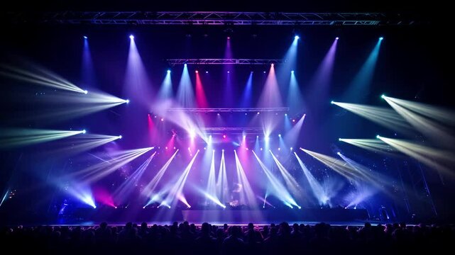 Colorful Stage Lights and Crowd at Music Concert Night