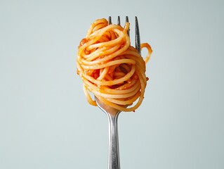 Delicious Spaghetti with Marinara Sauce on Fork Italian Food Pasta Dish Plate Red Tomato Tasty Dinner Meal Recipe Cuisine Gastronomy Culinary         