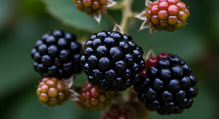A Close Up Of A Ripe Blackberry Cluster Growing In The Garden