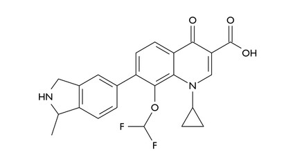 garenoxacin molecule, structural chemical formula, ball-and-stick model, isolated image quinolone antibiotics