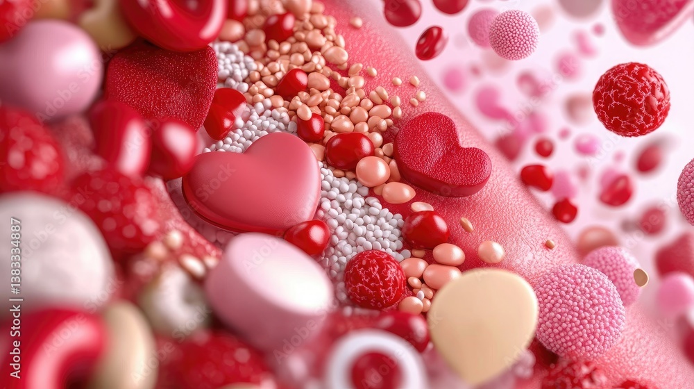 Poster abstract colorful heart shapes and circulation elements in motion