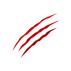 Red animal claw marks, scratches, talons cuts cat, tiger, dog, lion, monster isolated on white background.