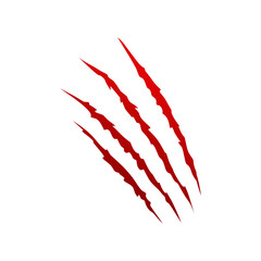 Red animal claw marks, scratches, talons cuts cat, tiger, dog, lion, monster isolated on white background.