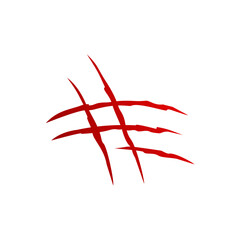 Red animal claw marks, scratches, talons cuts cat, tiger, dog, lion, monster isolated on white background.