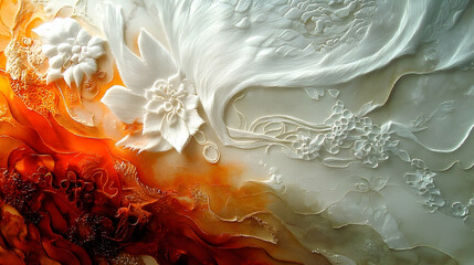 Artistic abstract composition of flowers and textured organic elements