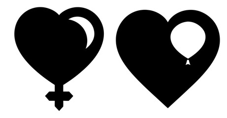 Symbolic illustration of female gender with a heart shape and a heart shape with a balloon inside representing different aspects of love or relationships