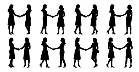 Silhouette Collection of Women Handshaking Businesswomen in Various Poses and Attires
