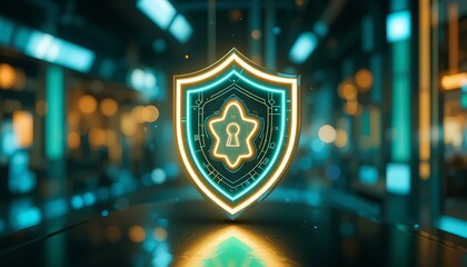 Futuristic Cyber Security Shield: Digital Data Protection & Online Privacy