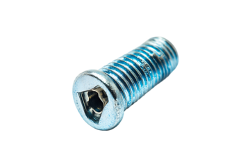 Close-up of a Triangular-Head Zinc-Plated Threaded Bolt on White Background
