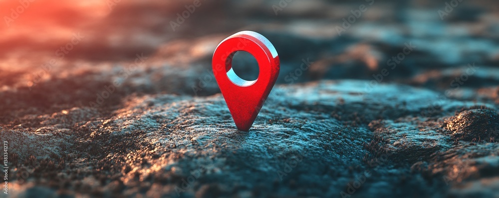 Poster red location pin pointing the way on a rocky surface