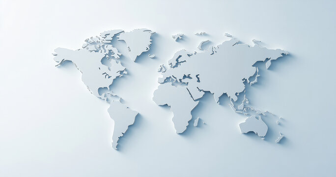 Fototapeta Minimalistic gray world map on a soft white background