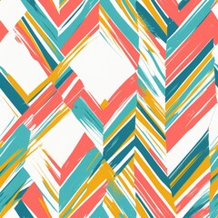 Brush stroke art background. Colorful orange teal and gold paint shapes repeat. Rough lines seamless pattern abstract backdrop. Square diagonal drawing