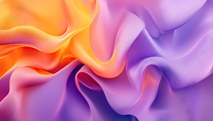 Obraz premium Fluid, vibrant, dynamic fabric drapes in gradient hues of orange and purple