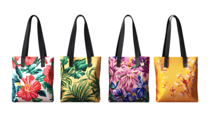 Pack of Tote Bags set Against Transparent Background for Fashion Branding, Eco-Friendly Design Projects, or Retail Promotion