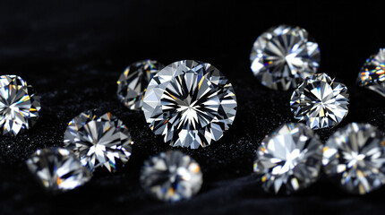 Brilliant Cut Diamonds Sparkling on Black Velvet