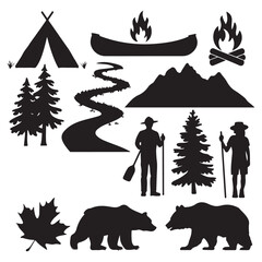 summer camp vector silhouettes collection 