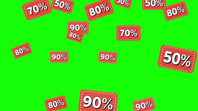 Falling coupons with discount offer, chromakey, green screen, footage, loop, mockup