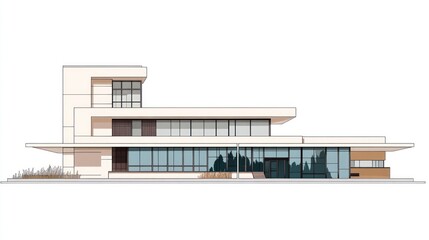 Fototapeta premium Modern building architectural design, landscaping, suburban setting