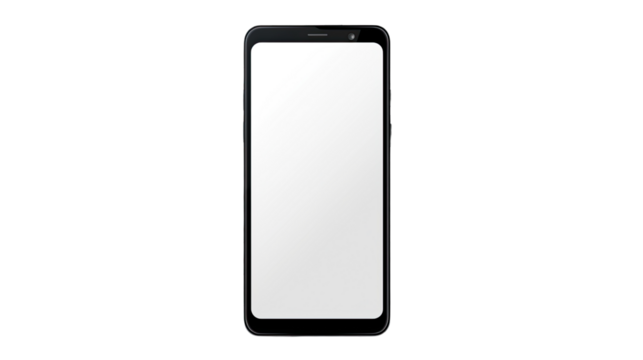 Smartphone with blank screen, perfect for your content: A close-up, minimalist view of a modern smartphone, its screen pristine and ready for your message, application, or design.