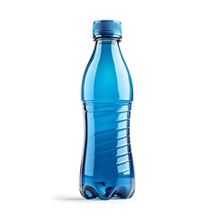 A close-up of a blue plastic water bottle, showcasing its clean design and refreshing contents, ideal for product packaging or beverage branding mockups.