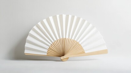 A mock-up of a white folding hand fan. White background.