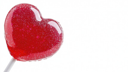 Fototapeta premium Sweet red heart shaped lollipop with sparkling texture on stick