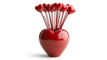 A stock image of a heart-shaped vase, full of red heart-shaped lollipops, for Valentine's Day. This photo is tagged for editorial use within the Adobe Stock platform.

