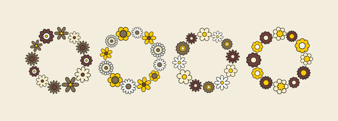 Set of flower circle frame.