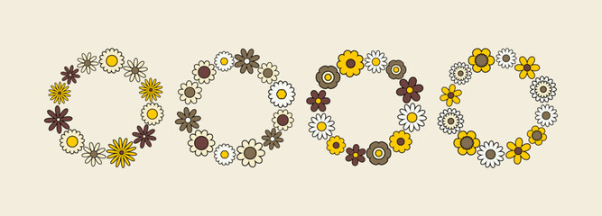 Set of flower circle frame.