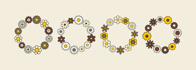 Set of flower circle frame. Botanical round border, wreath with flowers illustration for wedding invitation, etc.