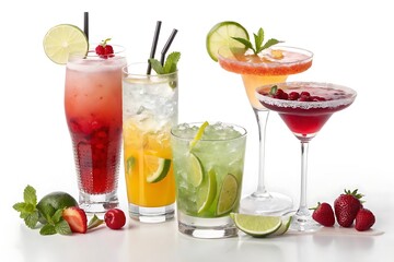 Assortment of Colorful Summer Cocktails with Fresh Fruits