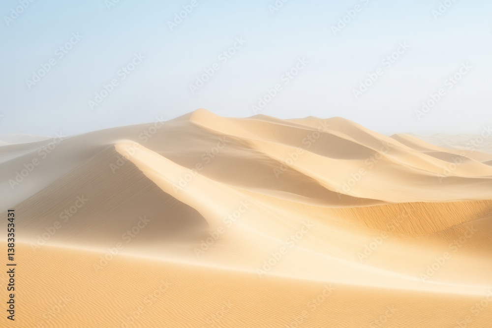 Poster Soft sand dunes create a calming desert atmosphere with gentle shadows and neutral tones in a minimalist natural landscape