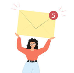 Person holding mail envelope, sending letter by internet, get letter, spam letter concept, flat vector illustration