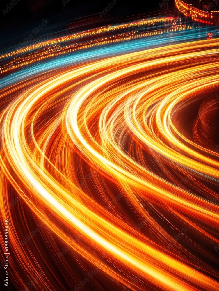 Poster dynamic light trails in vibrant orange hues creating a sense of motion and energy at night with abst