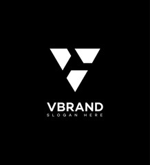 Modern Minimalist V Letter Logo Design, Geometric Triangle, White, Black