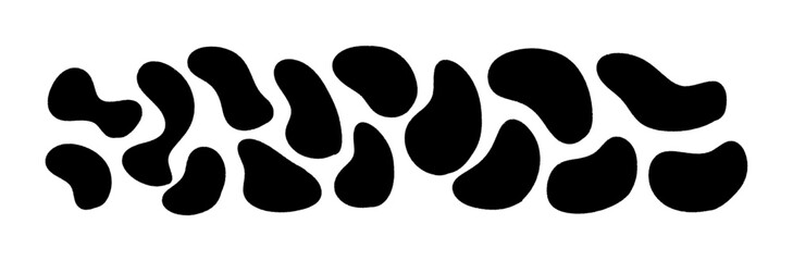 Organic blob shapes with irregular liquid splats. Abstract black spots and Memphis-style brush splodges. Flat vector illustration isolated on white background.