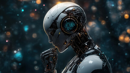 Artificial Intelligence robot, AI robot thinking, Futuristic Artificial Intelligence, future AI technology concept, robot science, AI assistant, Cyborg bionic human robotic technology