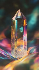 Radiant Crystal Point on Iridescent Fabric