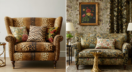 Eclectic Interior Design Featuring Animal Prints and Floral Fabrics on Furniture