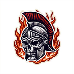 Vector Illustration of Skull head wear Spartan helmet with flame fire outside