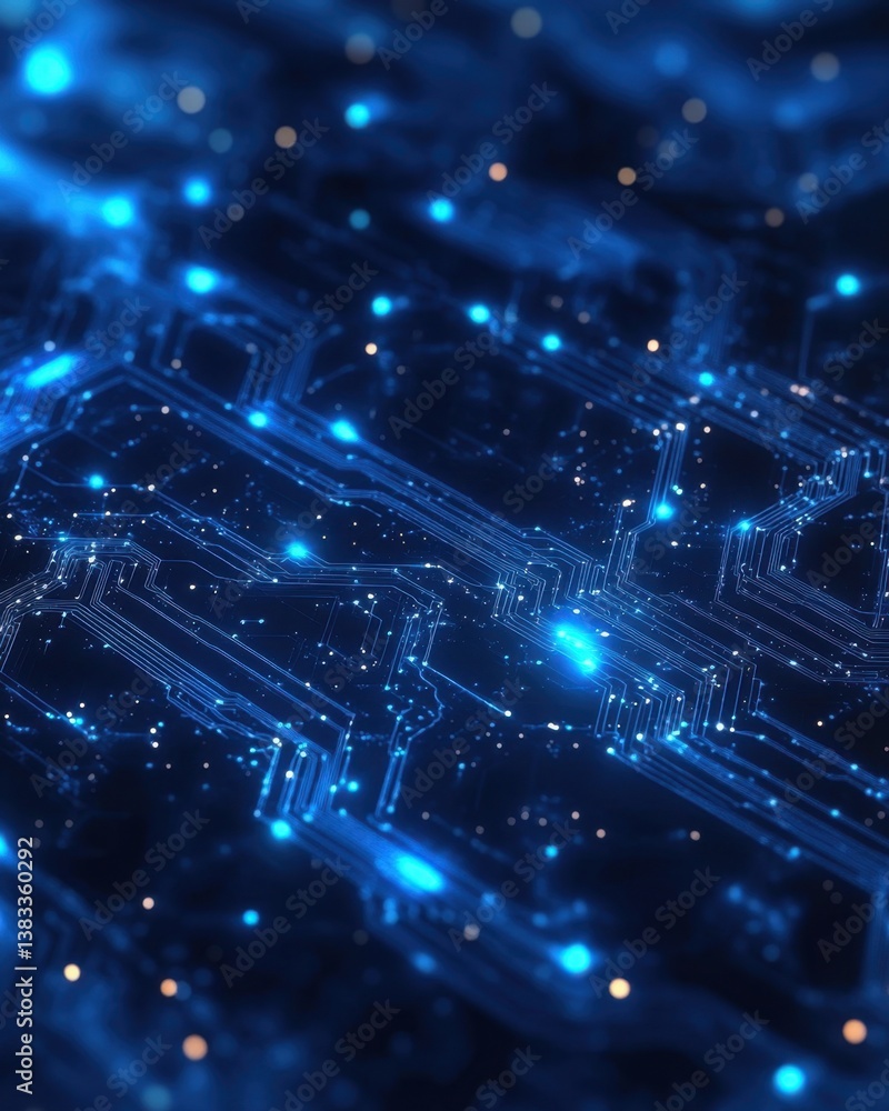 Aufkleber abstract blue circuit board network with glowing dots and lines for technology innovation background