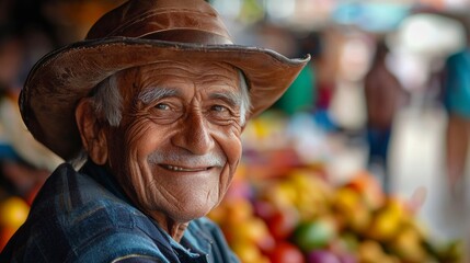 Fototapeta premium portrait of a smiling grandfather selling fruit