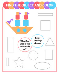 Find the object and color. Coloring page. Ship.