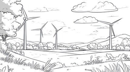 Rural Wind Farm Landscape Sketch