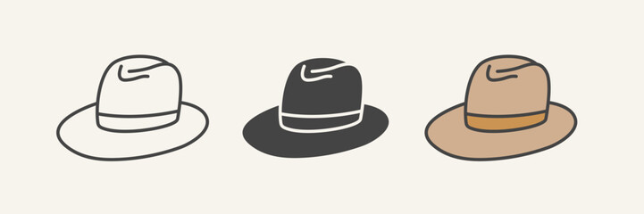 Cartoon illustration of Men Hat. Classic Fedora Cap Icon. Front View. Vector Illustration