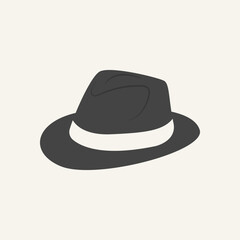 Classic Gentleman Hat Illustration. Men Cap Icon. Front View. Unisex Black Hat. Vector Illustration