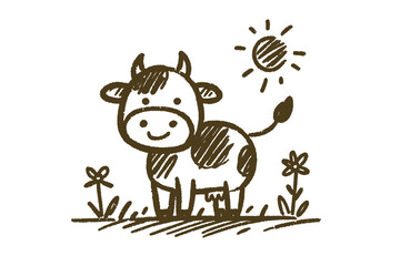 Child-like sketch of a happy cow 