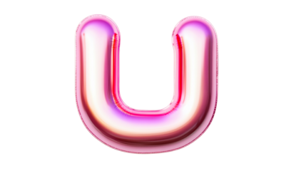 Colorful pink and purple balloon letter U on transparent background